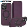 KEYSION PU Leather Flip Wallet Case for iPhone 11 12 13 14 Pro Max 14 Plus Cards Slots Magnetic 360 Ring Stand Phone Back Cover