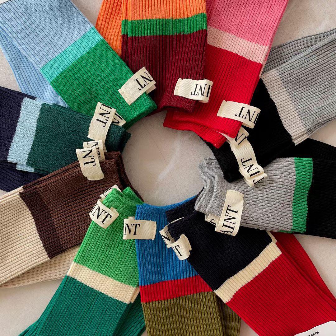 

Корейские женские гольфы до середины икры с цветными блоками - Преппи стиль, трендовый бренд One Size