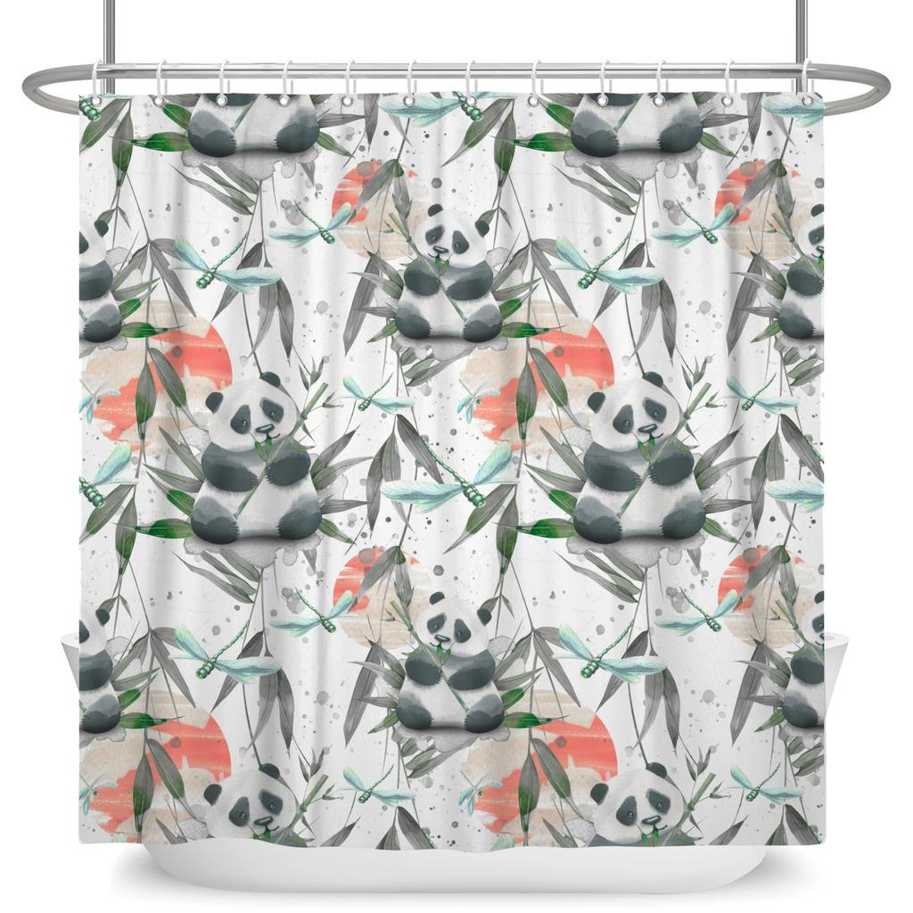 Animal Panda Cartoon Funny Shower Curtains Waterproof Polyester Green Bamboo Plants Printing Shower Curtain for Bathroom Decor
