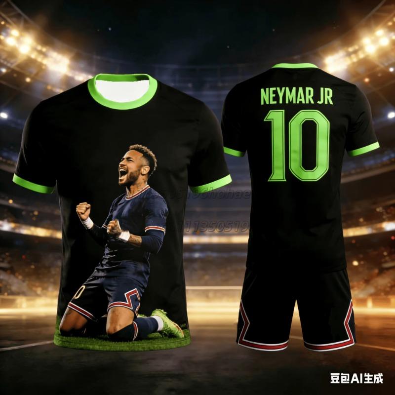Sommer Neuer Stil # Neymar Nr. 10 # Herren und Damen T-Shirt Shorts Fußball Sport Set Locker Schnelltrocknend Freizeit Set Kinder 5XL