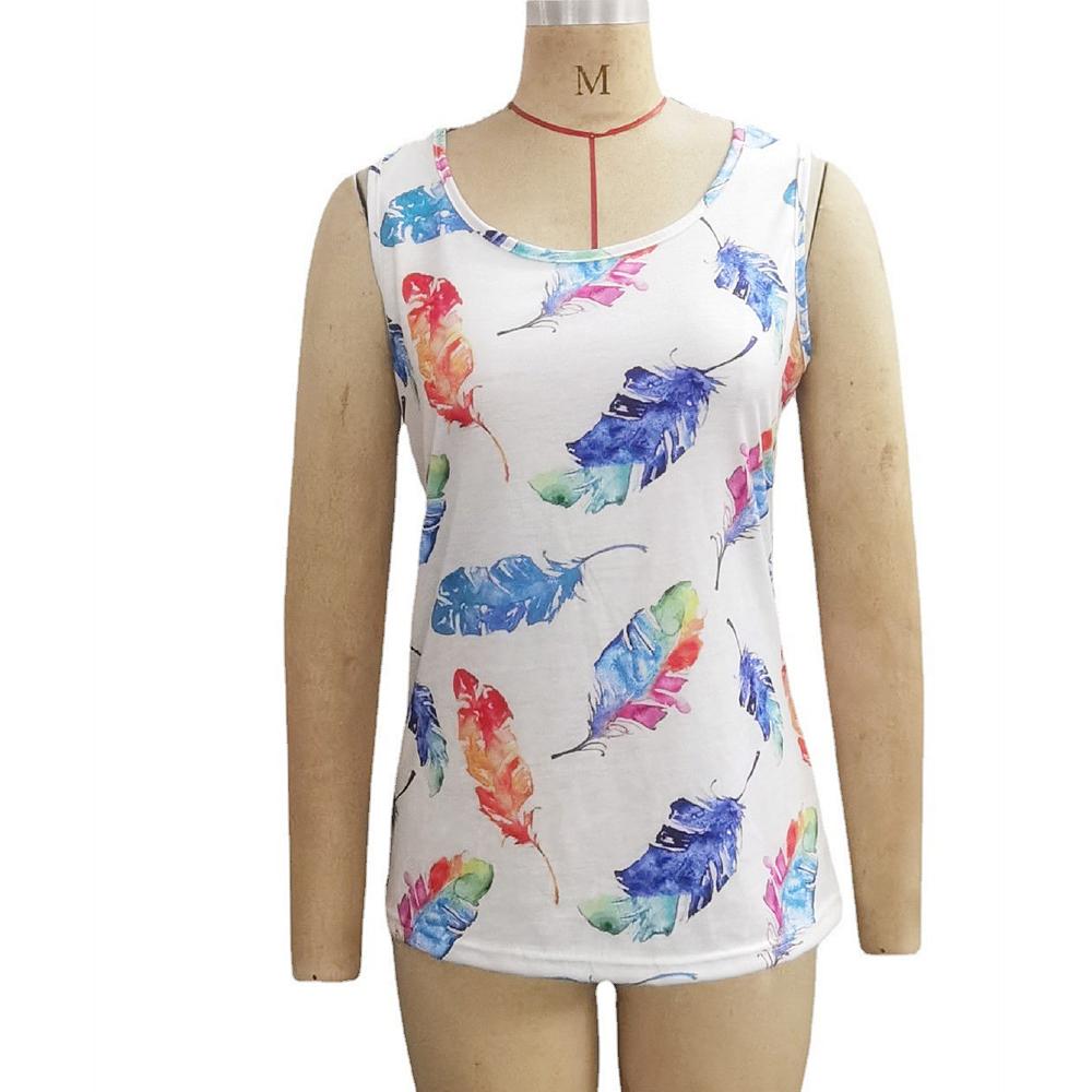 2024 Women Summer Suspenders T Shirts Tie Dye Feather Printed Tank Tops O Neck Sleeveless Tank Tee Ladies Casual Loose Vest