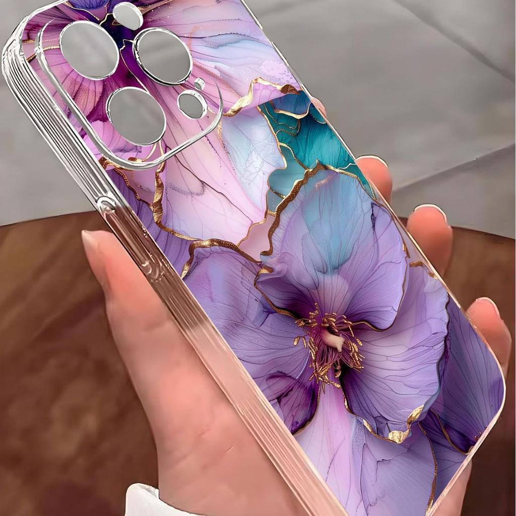 Purple Flower Anti-Fall Transparent Case for iPhone 14-17 Pro Max