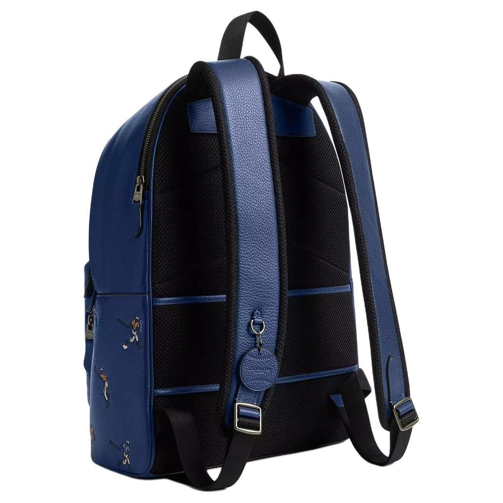 Coach 32 Brand Logo Baseball Print Litchi Grain Leather Backpack Large Men backpack Blue CAX47-QBRHY