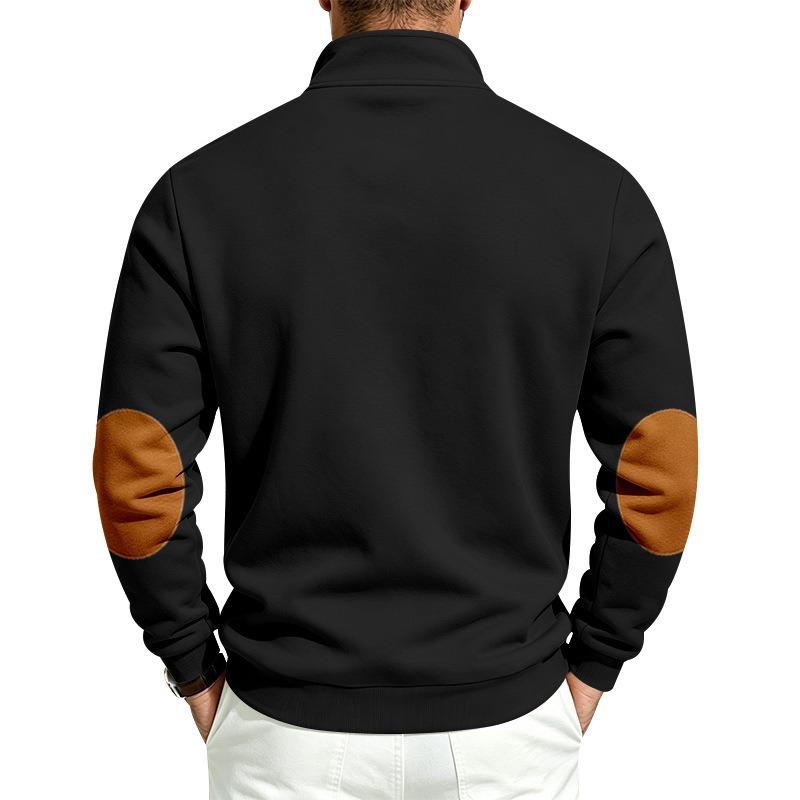 Men's Fleece Lined Color Block Zip Up Stand Collar Sweatshirt.