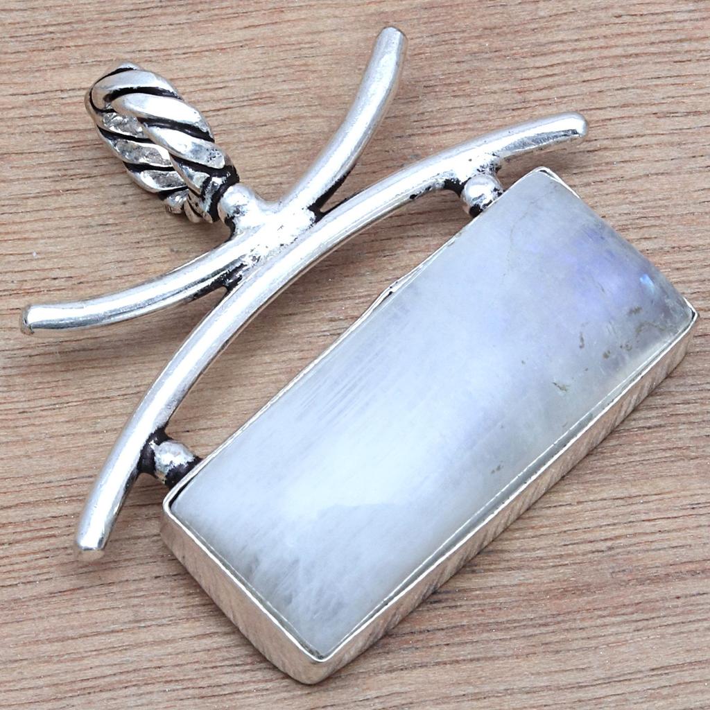 Moonstone Gemstone Handmade Women's Unisex Silver Jewelry Pendant 1.5