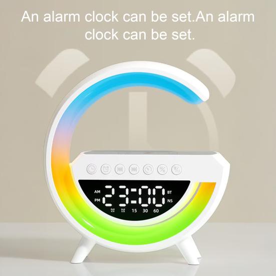 Yousheng G-Shaped LED Wireless Speaker 15W Fast Charging Alarm Clock with 13 Lighting Modes Bedroom Nightstand Lamp Bluetooth-compatible 5.2 Speaker