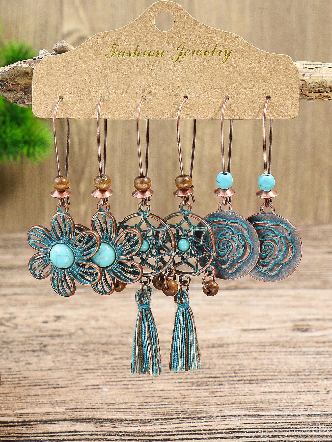 

Винтажные геометрические серьги из сплава, набор из 3 пар, женские серьги неправильной формы, серьги с цирконом для оптовой продажи