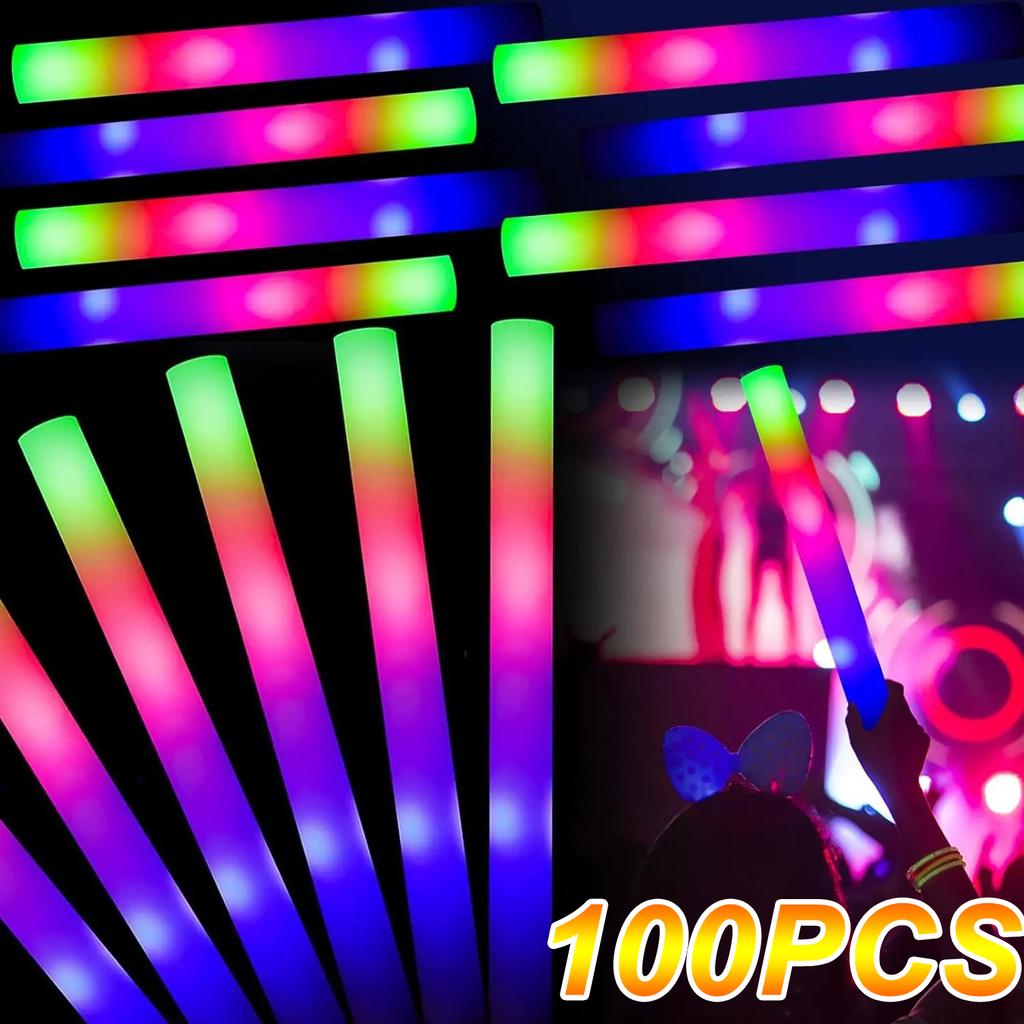 50pcs LED Glow Sticks Bulk Colorful RGB Glow Foam Stick for Christmas Birthday Wedding Glow In The Dark Party Supplies
