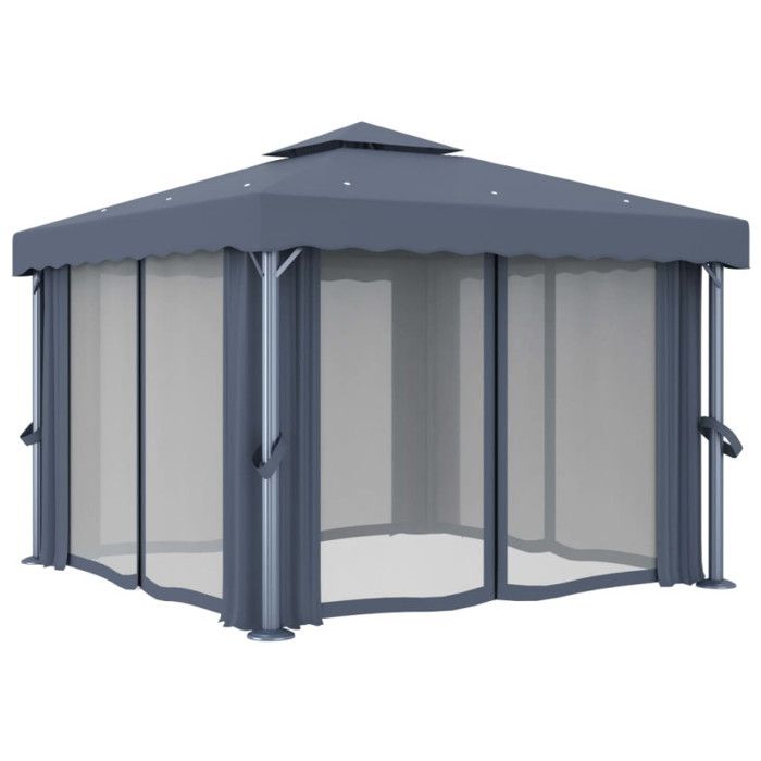 VidaXL Tonnelle avec rideau 3x3 m Anthracite Aluminium
