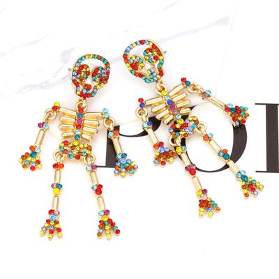 Skeleton Dangle Earrings Colorful Rhinestones Skull Stud Earrings Halloween