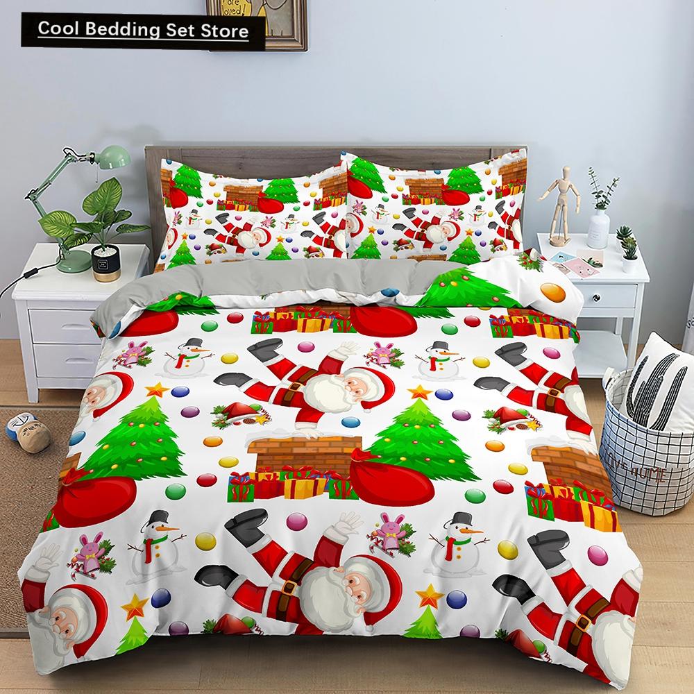 Merry Christmas King Queen Duvet Cover XMAS Bedding Set for Kid Santa Claus Quilt Cover Cartoon 2/3pcs Polyester Comforter Cover