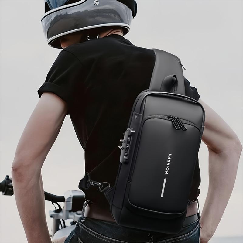 Men's Anti-Theft Chest Sling Bag Durable Oxford Fabric Motorcycle & Casual Sport Crossbody Bag Dual Zipper Compartments