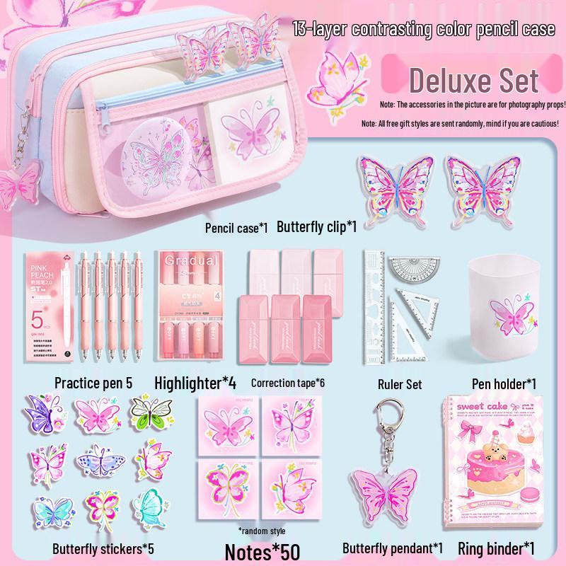 13-Layer Large Capacity Butterfly Pencil Case - 2026 Popular Student Gift Stationery Set