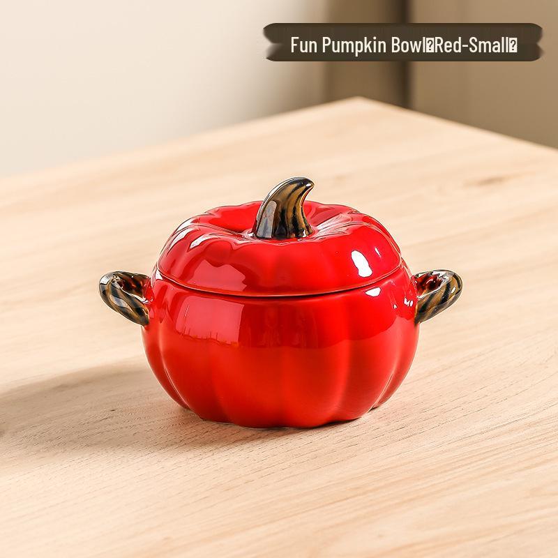 

Керамическая суповая миска в форме тыквы с крышкой - Большой дизайн с двумя ручками, идеально подходит для подачи рисовой лапши с улитками или блюд из лапши