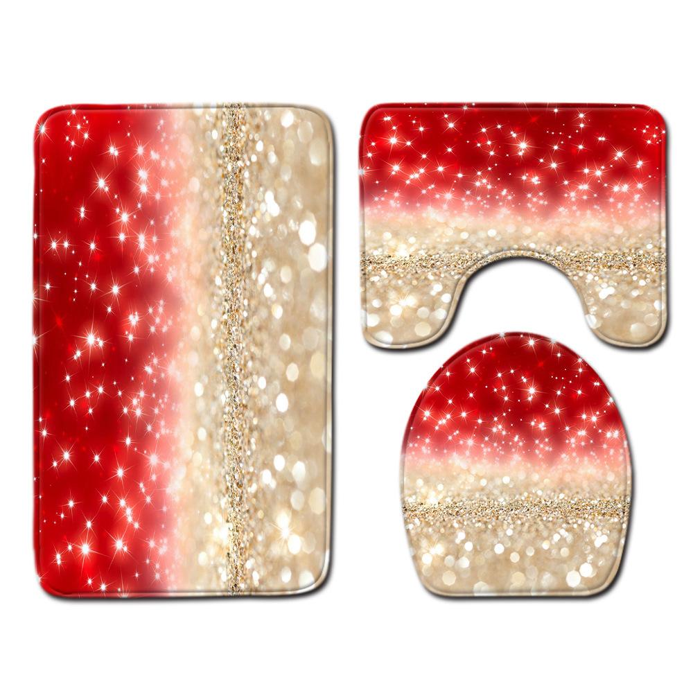 Christmas Shower Curtain Floor Mat Combination Four-Piece Set Bathroom Toilet Carpet Shower Room Mat Foot Mat