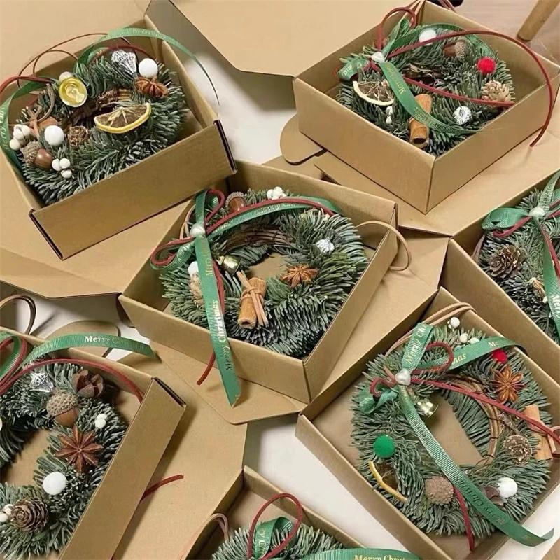 11cm Mini Holiday Christmas Hanging Wreath With Bell Cinnamon Berries Pinecones DIY Decoration For Door Wall Window Ornament