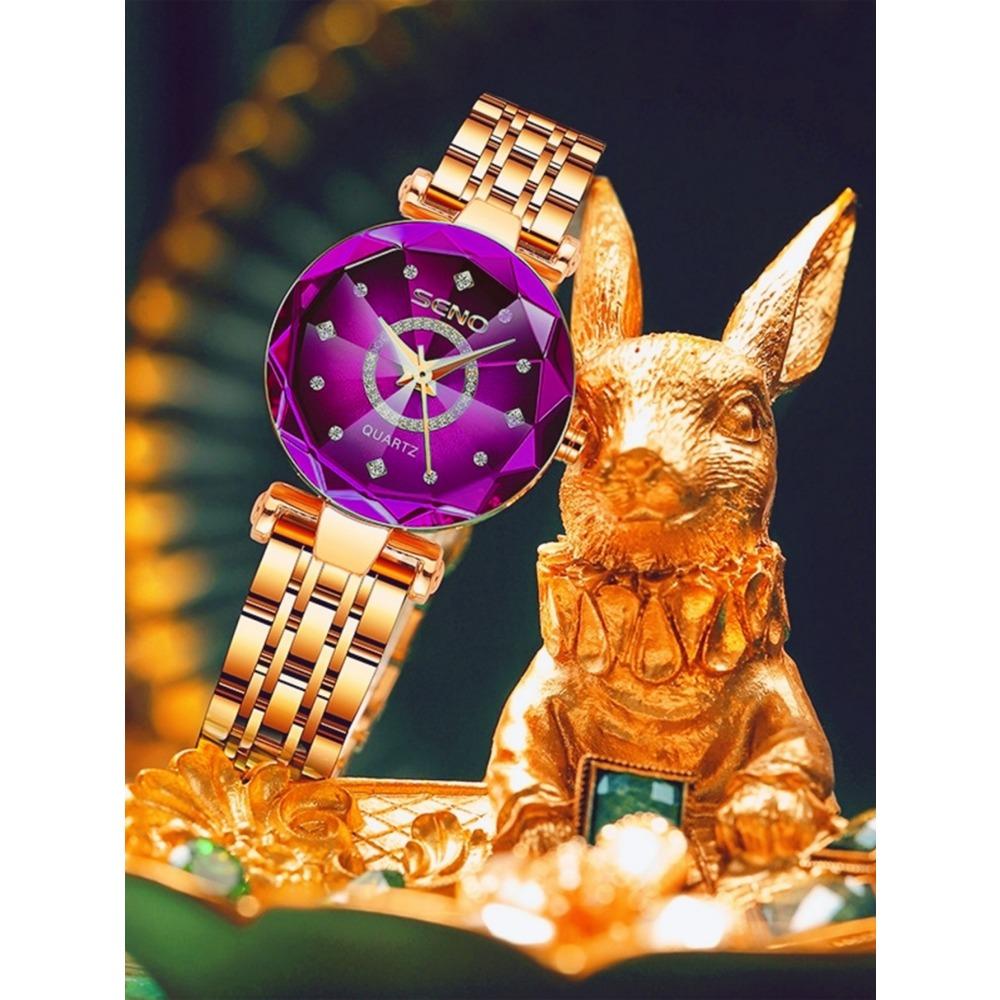 Luxury Elegant Women's Watch Rhinestone Ocean Heart Waterproof Rose Gold Stainless Steel Quartz Women's Fashion Birthday Gift