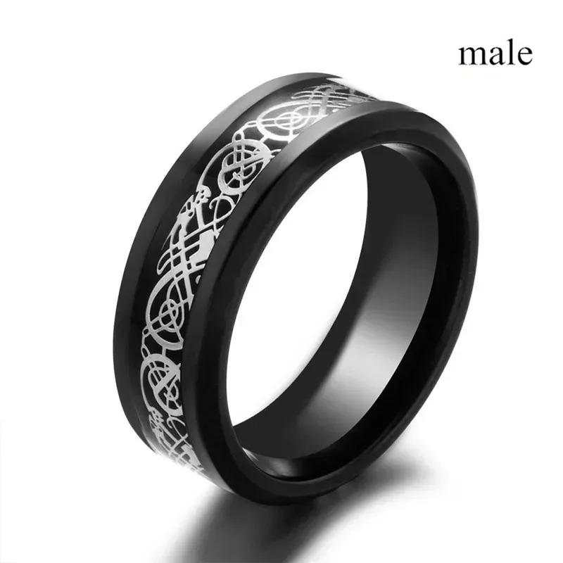 Charm Couple Rings Romantic Women Red Rhinestones Rings Set Trendy Men Stainless Steel Celtic Dragon Rings Wedding Band Jewelry