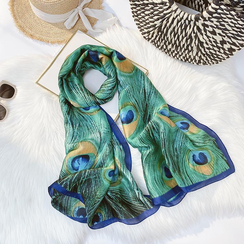 Women  Scarf Color Pattern Sunscreen Shawl Simple Satin Mid-length Silky Scarf