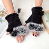 Women Fingerless Gloves Winter Suede Faux Fur Gloves Warm Fuzzy Half Finger Mittens for Women Girls Teens Writing Typing