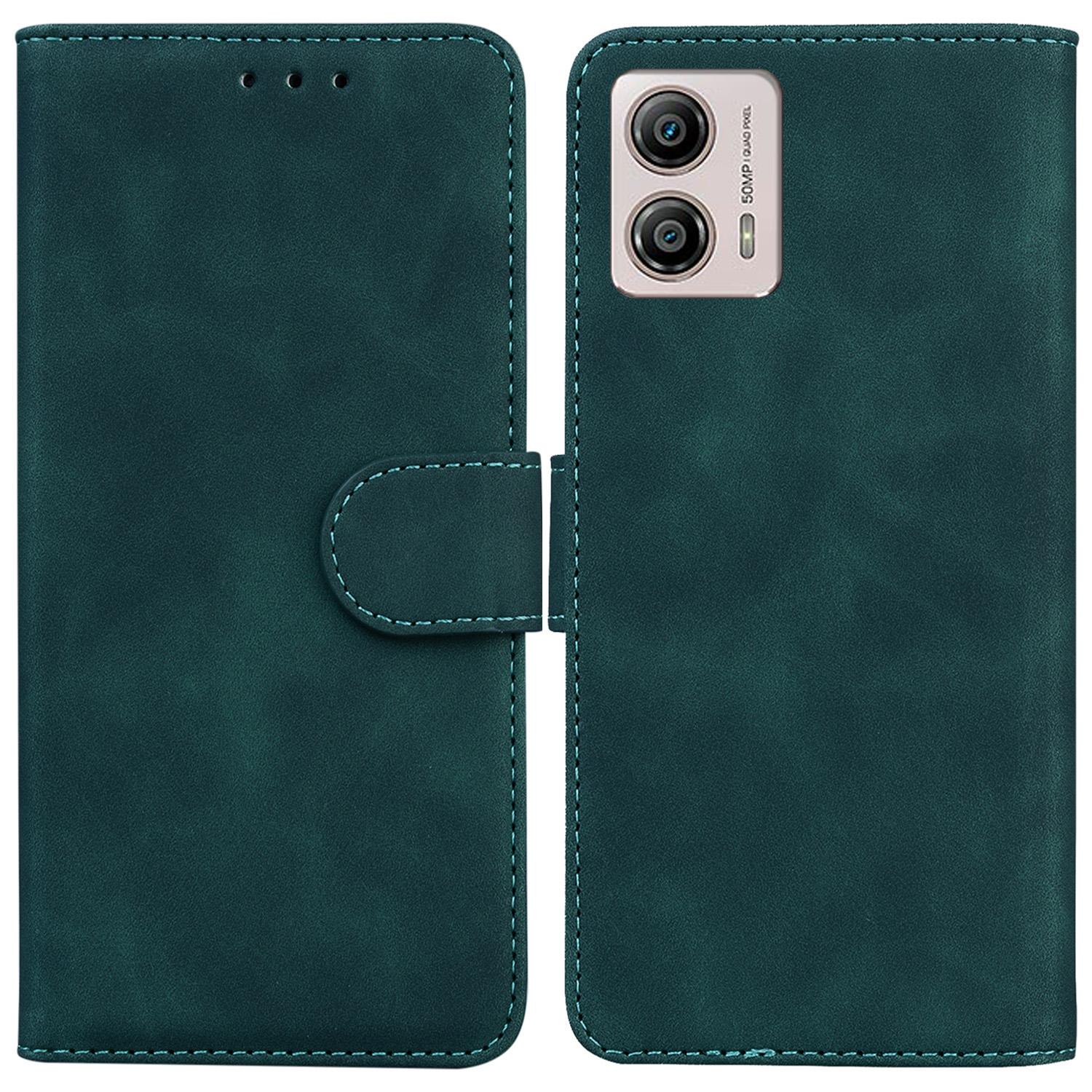 

For Motorola Moto G13 4G/G23 4G/G53 5G Solid Color Stand Wallet Cover PU Leather Phone Case Green