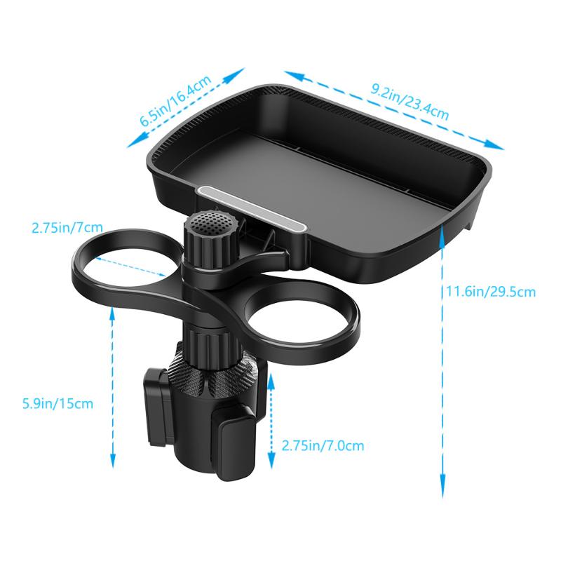 Car Cup Holder Tray with Swivel Base 360° Adjustable Car Cup Holder Food Tray Organized Drink Holder for Car