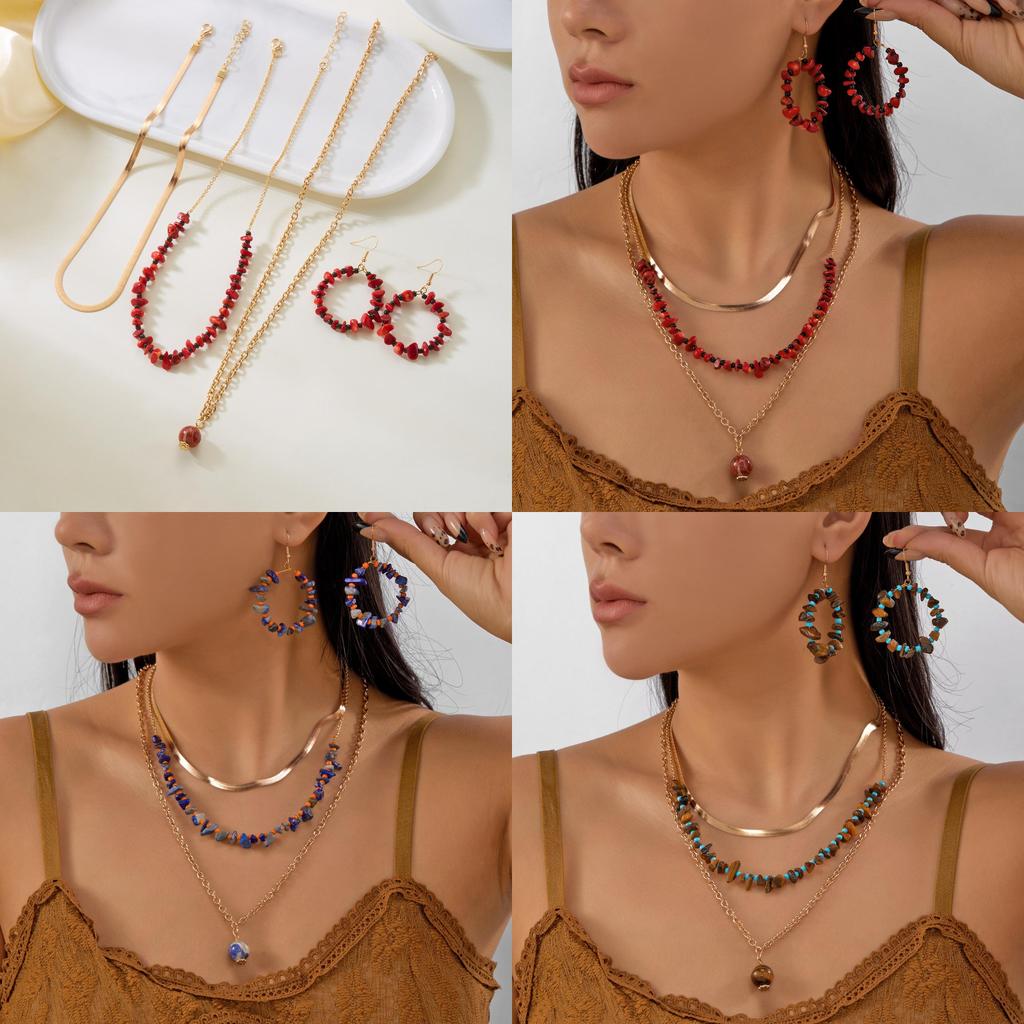 Artistic Womens Necklace And Earrings Set Featuring Alloy Metal Crushed Stone