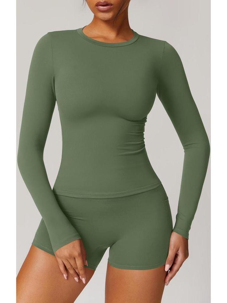 Set Yoga da Donna ad Asciugatura Rapida: Top a maniche lunghe slim fit e pantaloncini con tasche