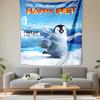 Happy Feet Tapestry Wall Hanging, Animated Penguin Dancing Movie Art, Cute Blue Cartoon Wall Decor for Kids Bedroom Nursery