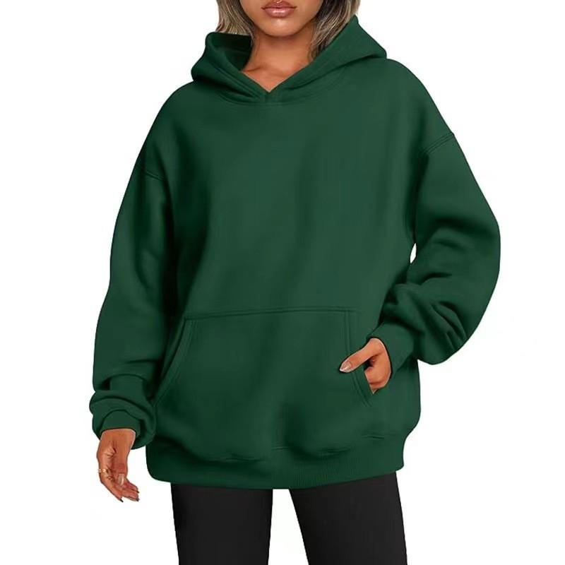 Womens Loose Fit Solid Color Hoodie Long Sleeve Casual Sweatshirt Daily Wear