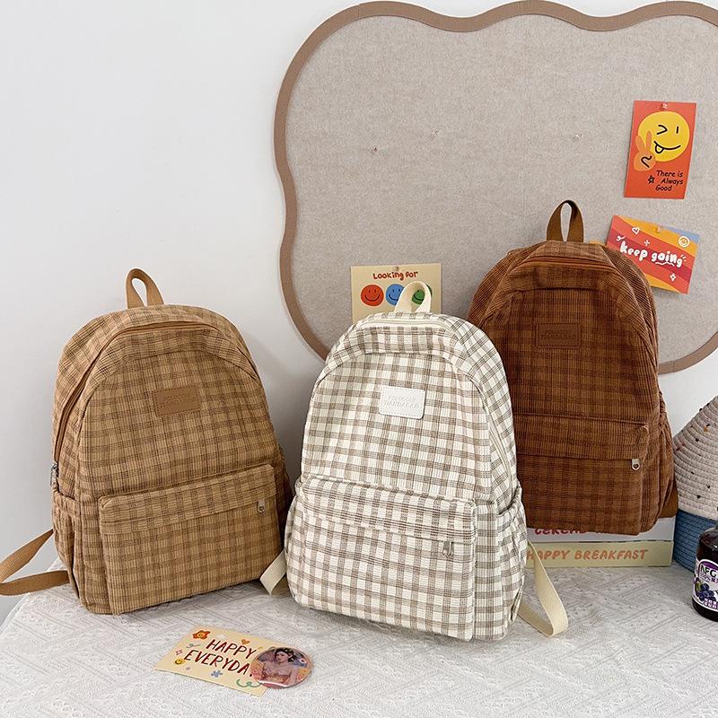 Schoolbag Japanese ins Campus Vintage Plaid Backpack Women, Autumn and Winter Junior High School Girls High School Student School Bag Lightweight