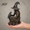 Crow Witch Sculpture Halloween Tree Statue, Gothic Resin Figurine, Fantasy Art Collectibles Dark Enchanting Ornament, Holiday Party Supplies