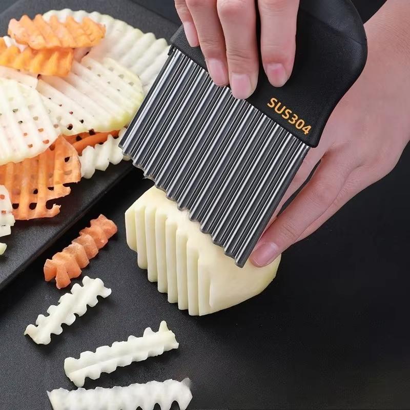 Stainless Steel Potato Chip Slicer Vegetable & Fruit Crinkle Cutter Wavy Kitchen Knife Chopper French Fry Maker Tool Gadget