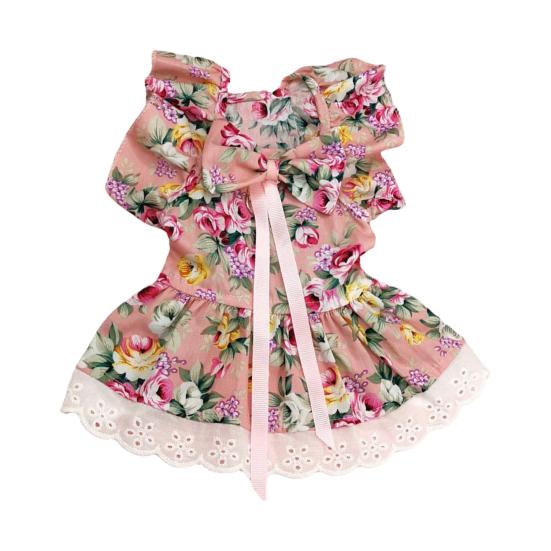 Yousheng 1 Set Pet Princess Dress Lace Patchwork Eye-catching Comfortable Soft Square Collar Dress Up Ruffle Sleeves Plaid Print Puppy Dog Skirt Pet
