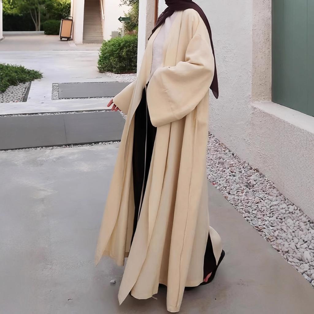 Women's Solid Color Oversized Open Front Abaya Maxi Cardigan Long Sleeve Muslim Kimono Outerwear
