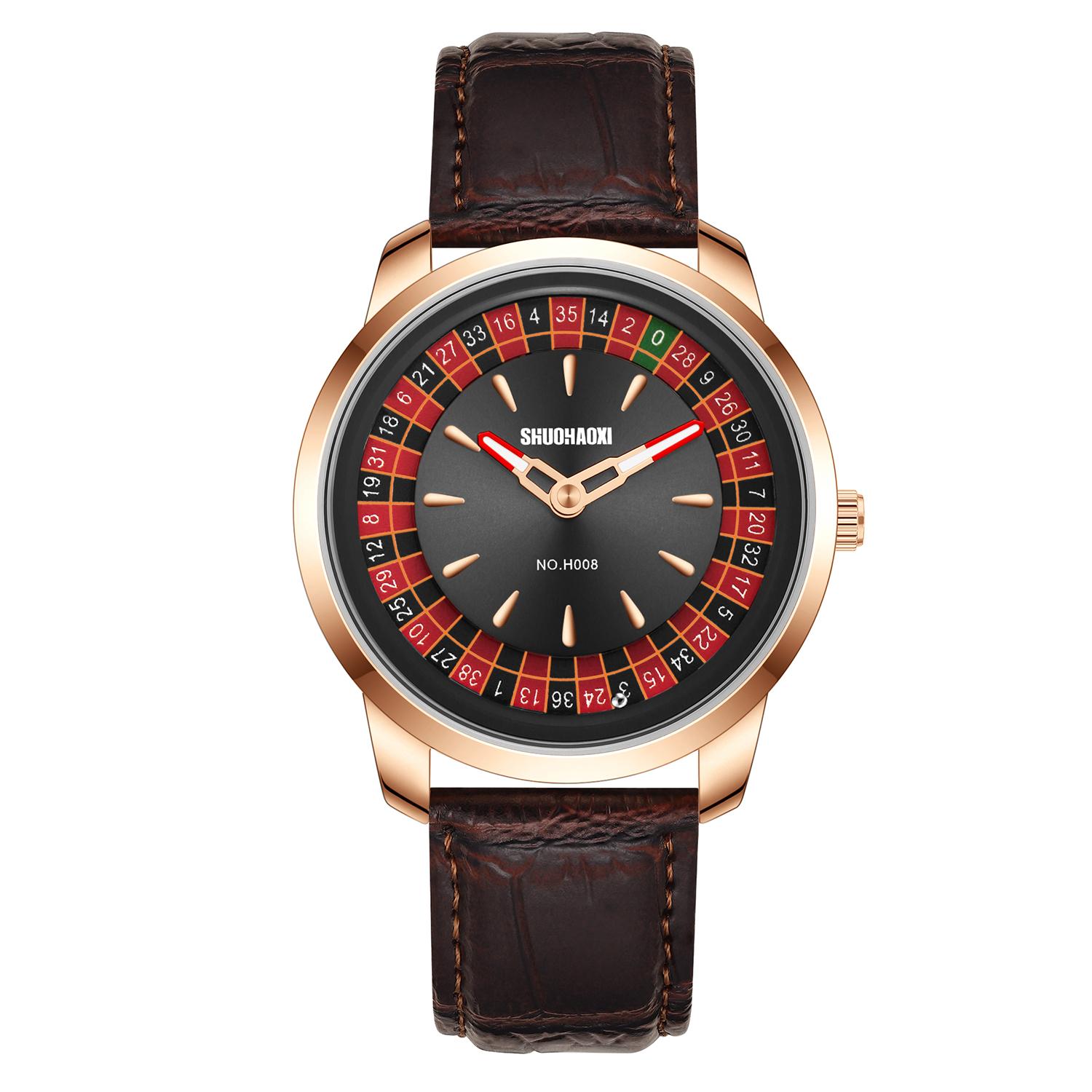 Nieuw Europees Stijl Roulette Poker Spel Ontwerp Modieus Kwarts Horloge gray