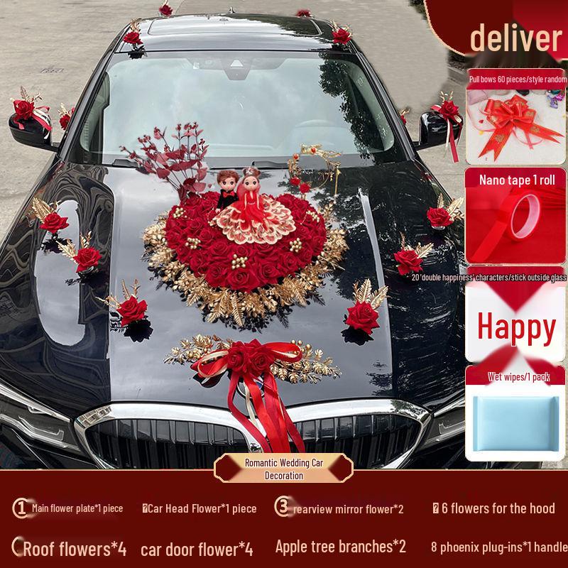 Hochzeitsauto Dekorationsset: Künstliche Blumendekoration mit Saugnapf für Brautautos
