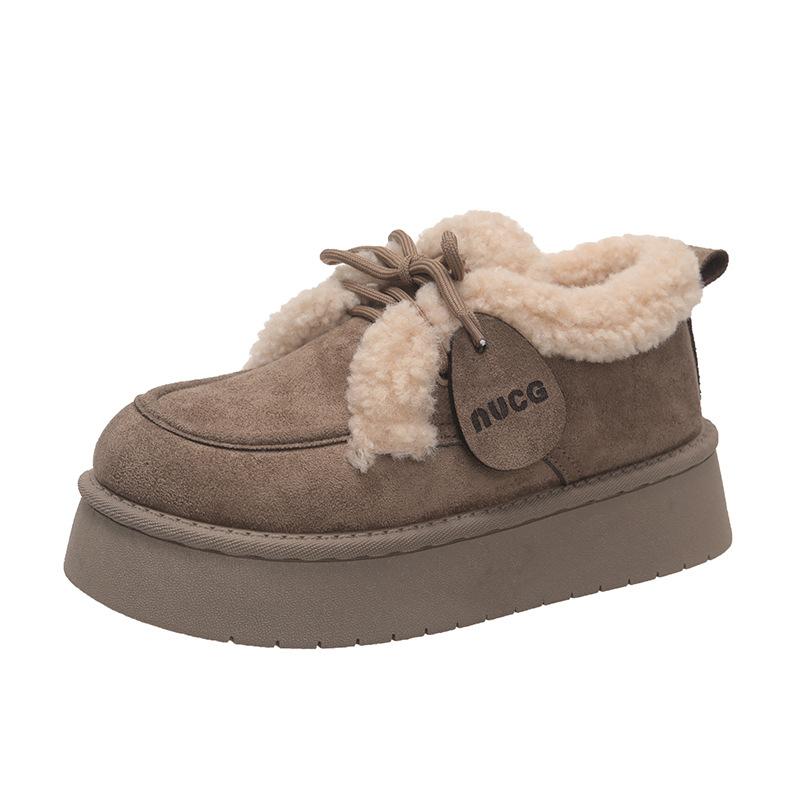 Suede Women Fur Snow Boots Winter Warm Loafers Shoes Designer Short Plush Cotton Boots Platform Fashion Comfort