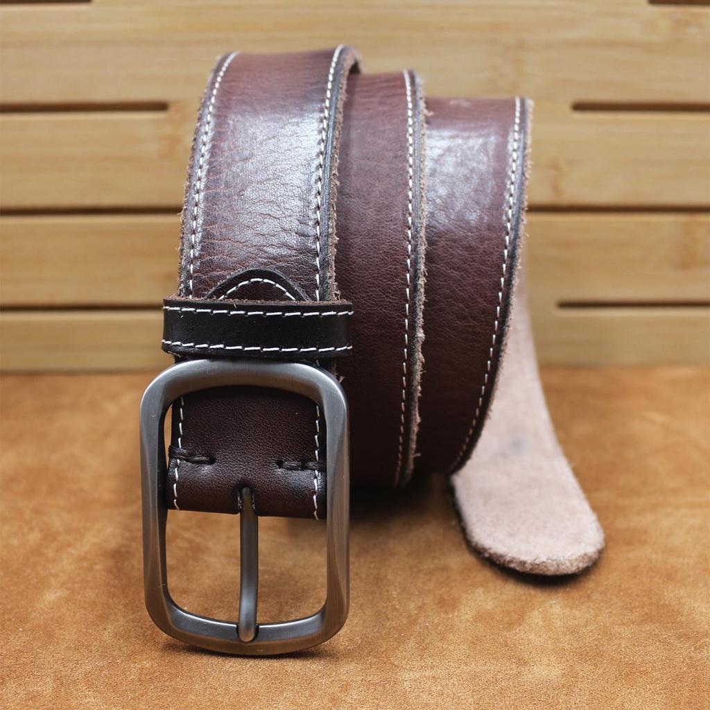 Genuine Cowhide Leather Pin Buckle Men's Belt - Retro Vegetable Tanned 