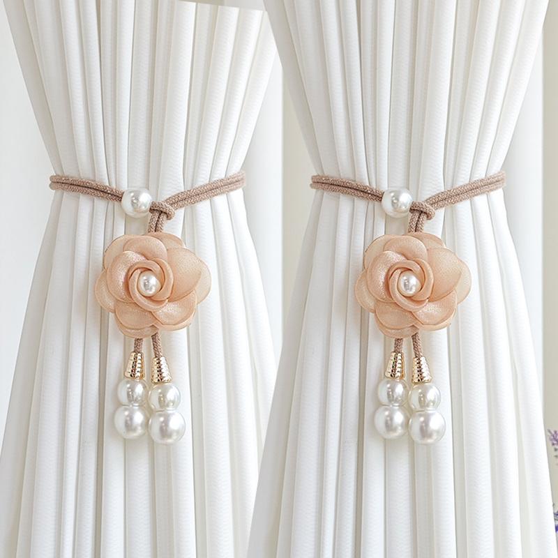 2Pcs Elegant Artificial Pearl Flower Curtain Tiebacks Adjustable Curtain Buckles Home Decor Add Warm Atmosphere To The Home