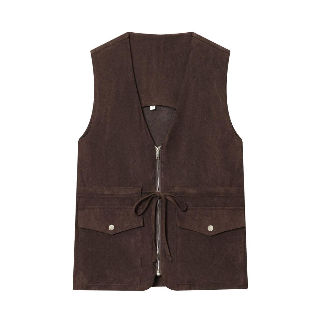 European and American Style Suede Texture Vest and Midi Skirt Set - Autumn Collection
