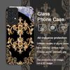 Golden Vintage Embossed Tempered Glass Phone Case for Samsung Galaxy A06 A17 A55 A54 A53 A52 A36 A14 A31 5G Floral Pattern Cover