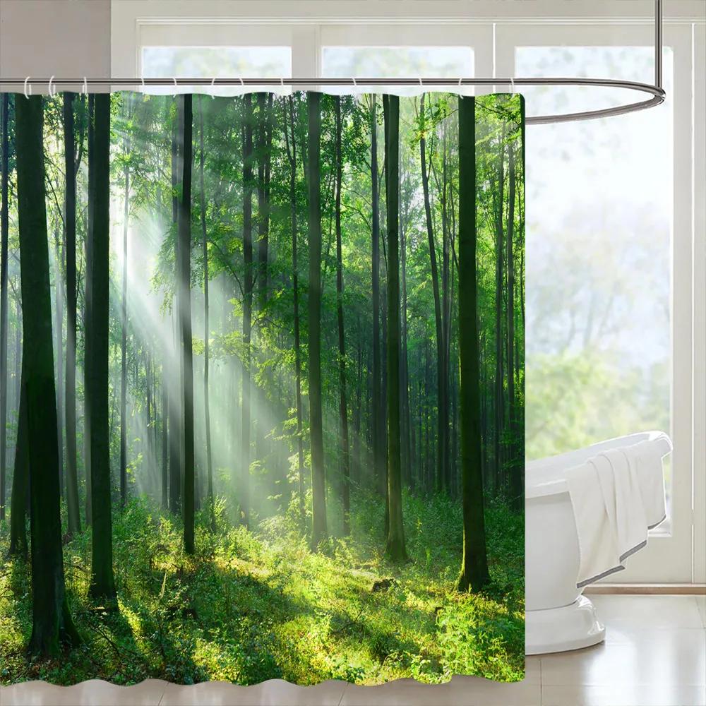 Tropical Forests Shower Curtain Aesthetic Woods Bird Fabric Bathroom Curtain Natural Scenery Home Decor Bathroom Accessories Set