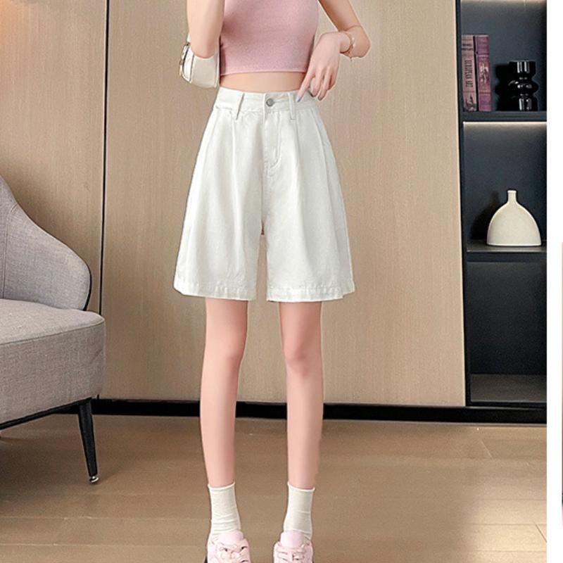 

Теннисные джинсовые шорты с широкими штанинами для женщин на лето, тонкие, с высокой талией, свободные, прямые, зауженные брюки для невысоких людей, пятиточечные шорты XXL