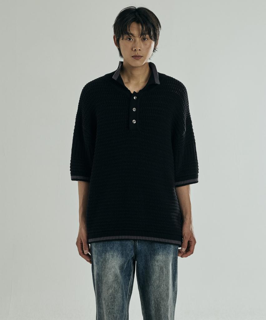 VONVAT Pullover Point Collar Short Knit (Black)
