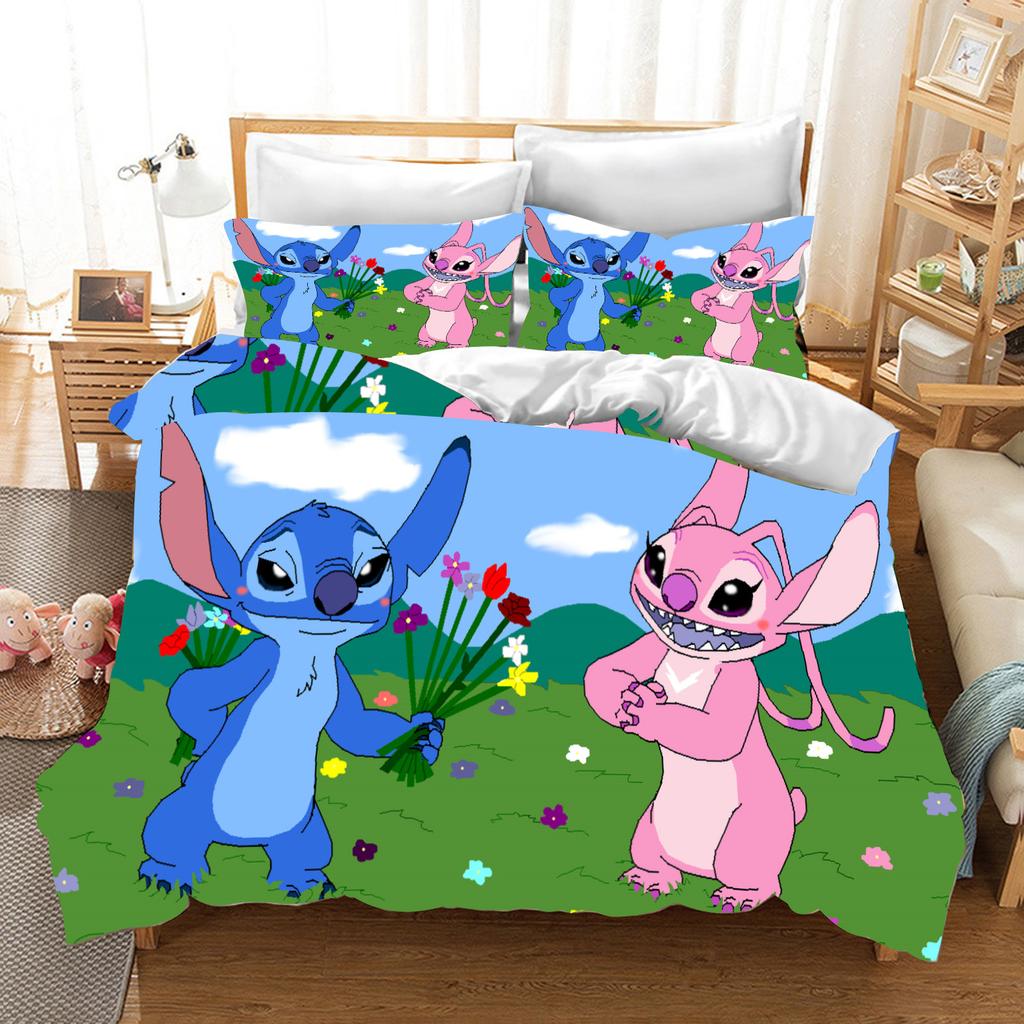 Stitch Bedrucktes Schlafzimmer Bettwäscheset Bettbezug Weihnachtsgeschenke Komfort Cartoon Mit Kissenbezug für Kinder und Erwachsene