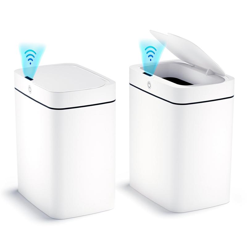 

M-Modern-2PCS Bathroom Trash Can With Lid Smart Automatic Touchless Garbage Can Slim Motion Sensor Waterproof Trash Bin White белый