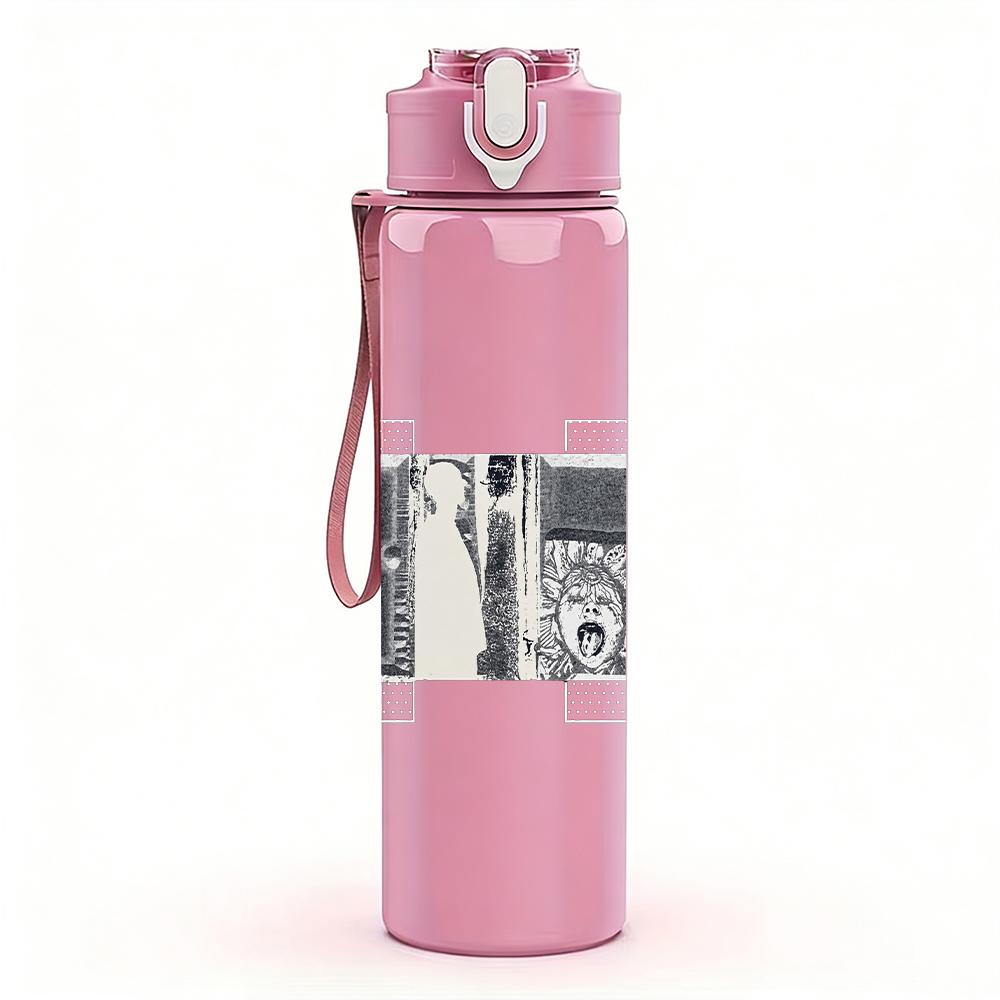 PC Small Rectangular Faded Text Print 750ml colorful plastic sports water bottle leakproof pop up lid with straw for outdoor work home use