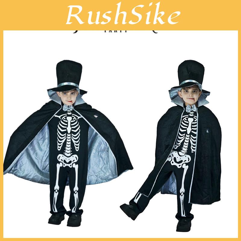 Kids Boy Skeleton Skull Ghost Cloak Halloween Cosplay Party Outfit Costume