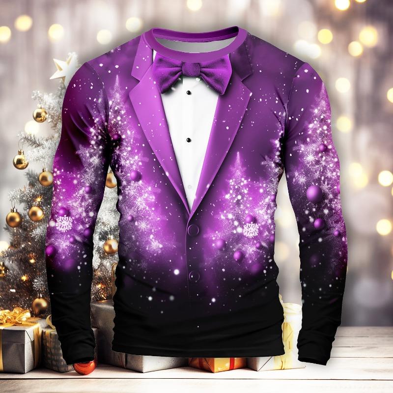 Christmas T-shirts For Men Shirts Tree Snowflake Graphic T-Shirt Cotton O Neck Oversized Long Sleeve Tops Streetwear Men's Shirt